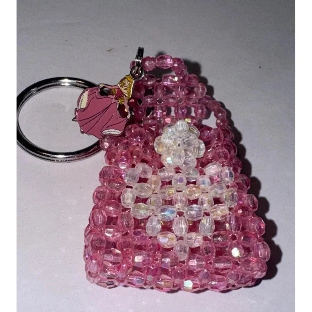 DISNEY BELLE CHARM BEADED PURSE KEY RING BEAUTY BEAST